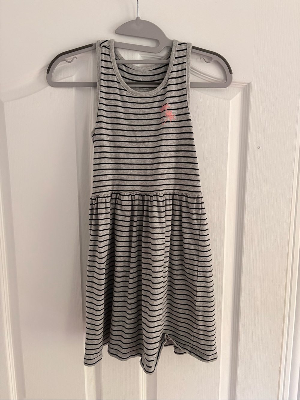 Tag Girls' Gray & Black Striped Sleeveless Dress with Pink Logo